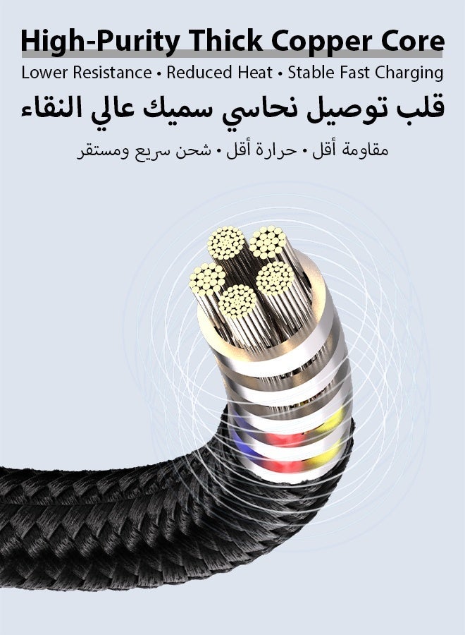 وابيك كيبل شحن مغناطيسي 4 في 1 من WAPIK بطول 1.2 متر، سلك USB C ولايتنينج ذاتي الالتفاف، شحن سريع PD بقوة 240 واط، سلك مجدول من سبائك الزنك، يدعم CarPlay وAndroid Auto ونقل بيانات بسرعة 480Mbps - أسود - Image 3