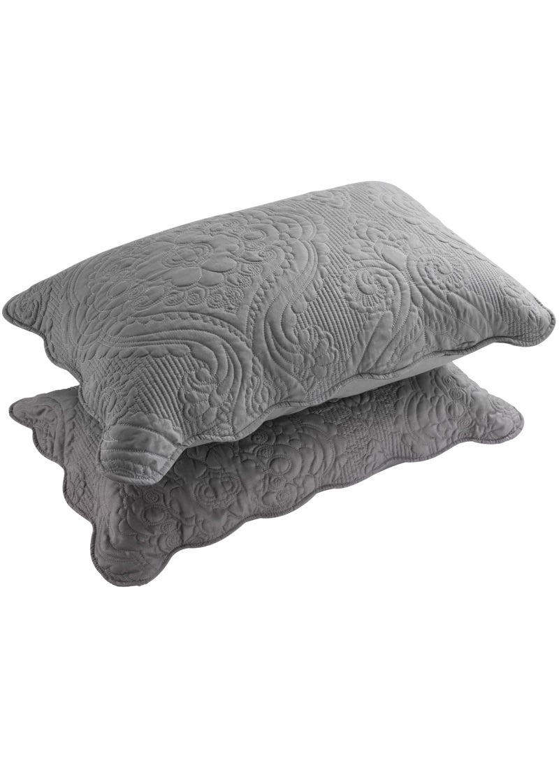 BOSOWOS BOSOWOS Quilted Pillow Shams Set of 2 Decorative Microfiber Queen Size Bed Pillow Shams Soft Breathable Pillow Covers with Envelope Closure Grey 20 x 30 Inch 