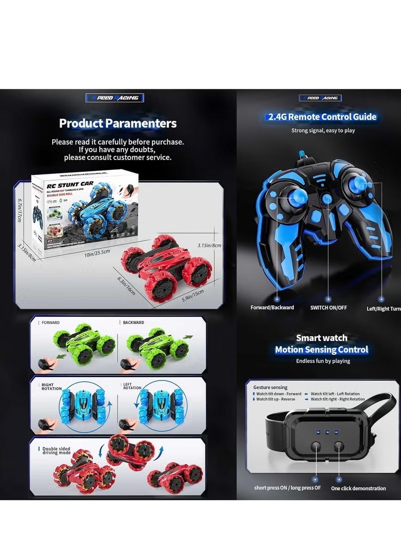 Soofam Car Stunt Car Toy Gesture Sensing Remote Control Stunt Car, 360 Degree Flip Double-Sided Rotation Rolling, 2.4GHz Off-Road Remote Control Car Toy is a Gift for Children (Blue) - Image 5