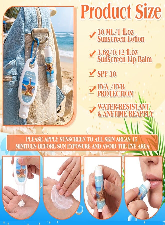 Demissle 24 Sets Beach Mini Sunscreen and Sunscreen Lip Balms Bulk Spf 30 Travel Size with Carabiner Clip-on Lip Balms Packets for Summer Wedding Bridal Baby Shower Party Favors Gifts - Image 2