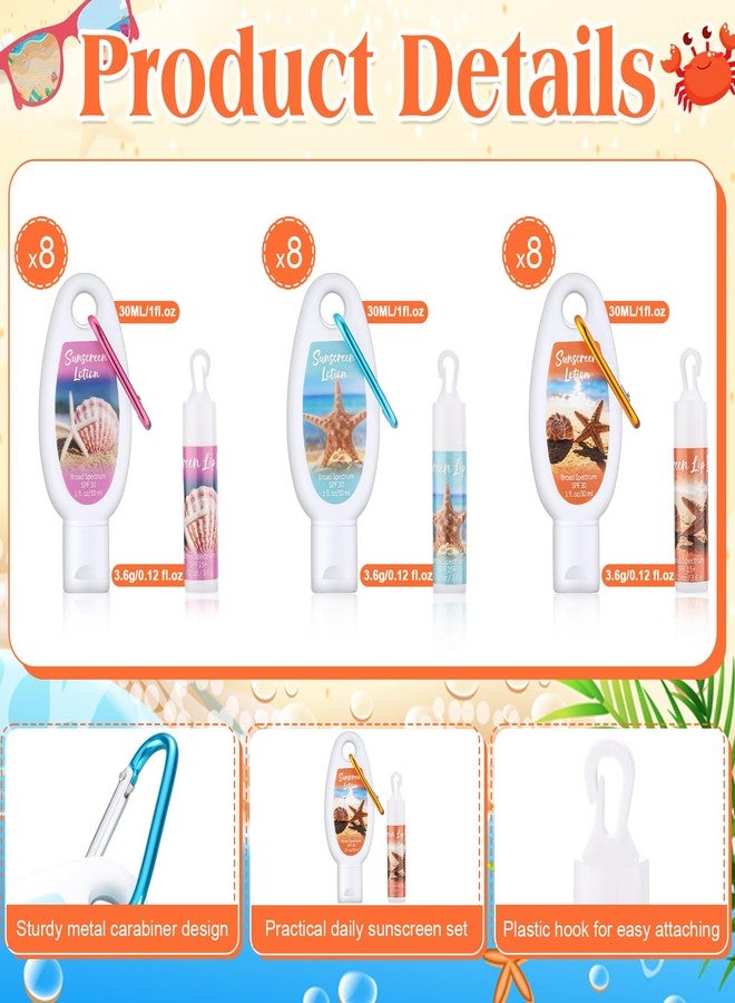Demissle 24 Sets Beach Mini Sunscreen and Sunscreen Lip Balms Bulk Spf 30 Travel Size with Carabiner Clip-on Lip Balms Packets for Summer Wedding Bridal Baby Shower Party Favors Gifts - Image 3