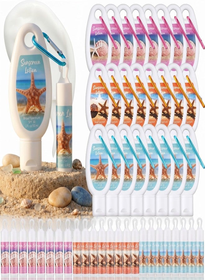 Demissle 24 Sets Beach Mini Sunscreen and Sunscreen Lip Balms Bulk Spf 30 Travel Size with Carabiner Clip-on Lip Balms Packets for Summer Wedding Bridal Baby Shower Party Favors Gifts - Image 1