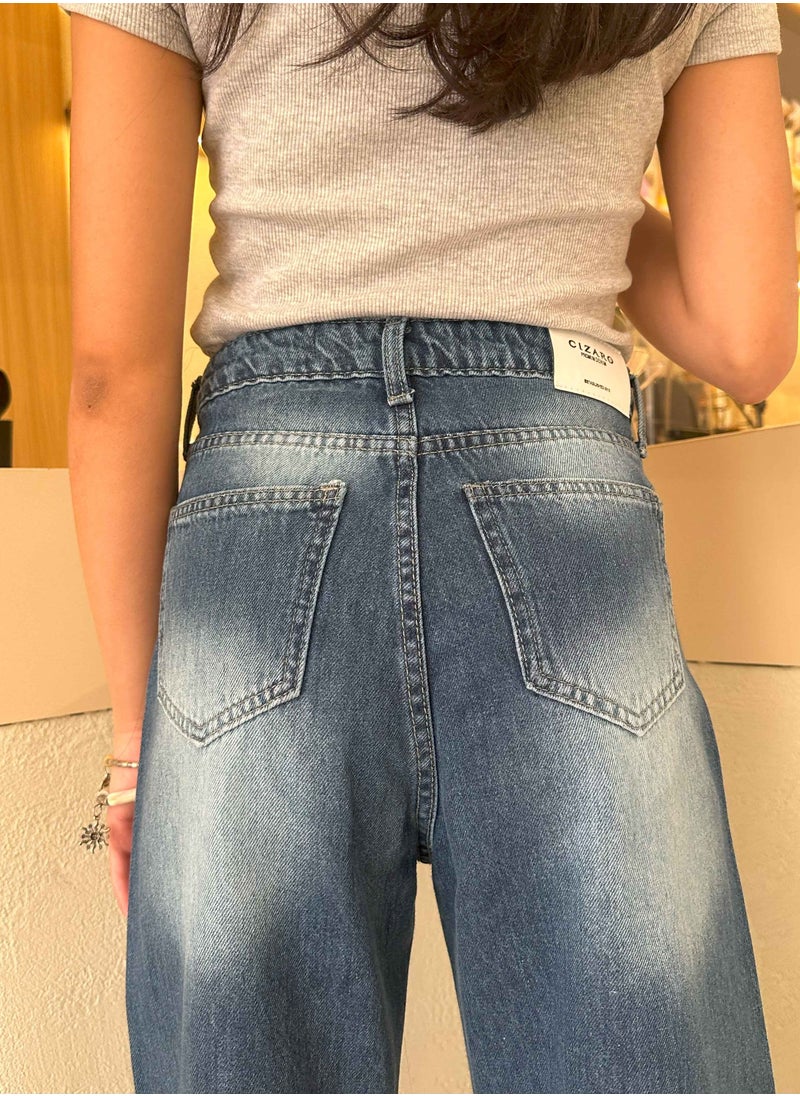 CIZARO - The Uptown Wide Leg - Navy Blue Cuffed Jeans. - Image 1