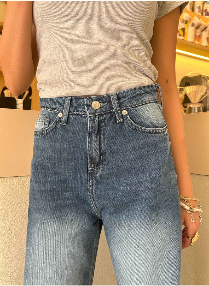 CIZARO - The Uptown Wide Leg - Navy Blue Cuffed Jeans. - Image 1