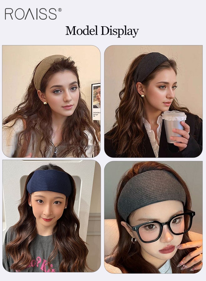 roaiss 6 Pcs Retro Widened Knitted Striped Headbands, Non-slip Elastic Fashion Hairbands, Elegant Hair Bands for Party Home Use, Fashion Accessories - Image 3