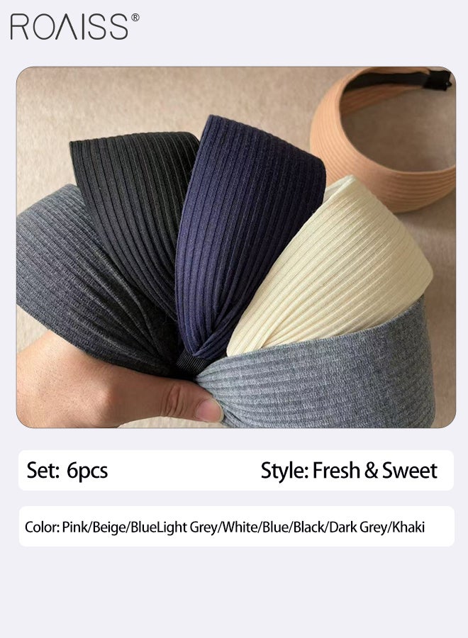 roaiss 6 Pcs Retro Widened Knitted Striped Headbands, Non-slip Elastic Fashion Hairbands, Elegant Hair Bands for Party Home Use, Fashion Accessories - Image 2