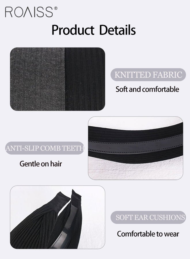 roaiss 6 Pcs Retro Widened Knitted Striped Headbands, Non-slip Elastic Fashion Hairbands, Elegant Hair Bands for Party Home Use, Fashion Accessories - Image 5