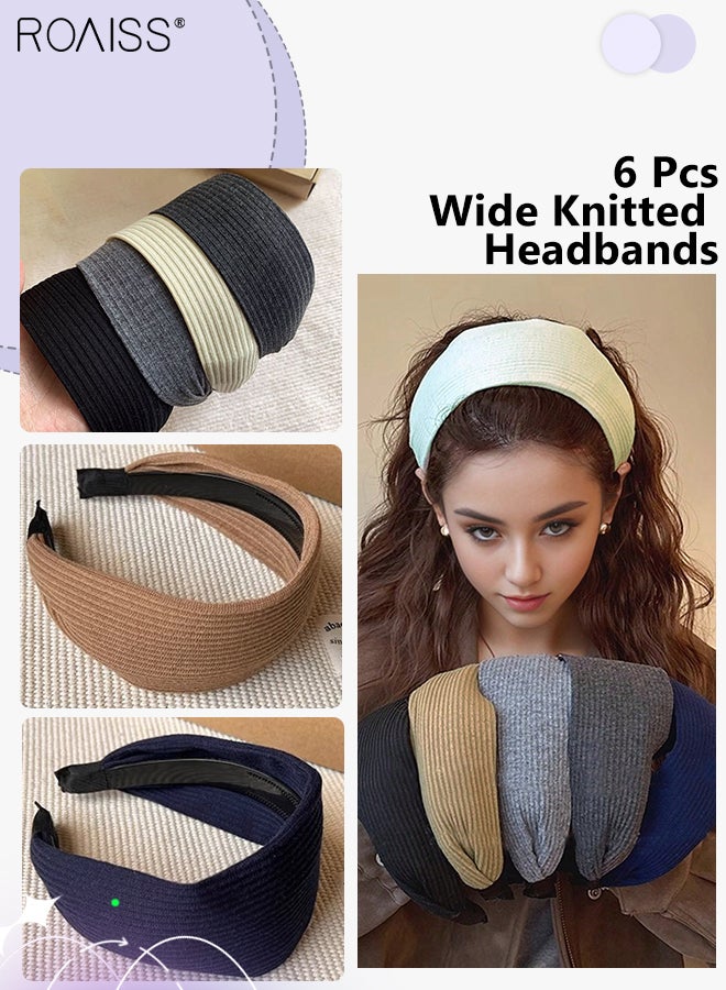 roaiss 6 Pcs Retro Widened Knitted Striped Headbands, Non-slip Elastic Fashion Hairbands, Elegant Hair Bands for Party Home Use, Fashion Accessories - Image 1