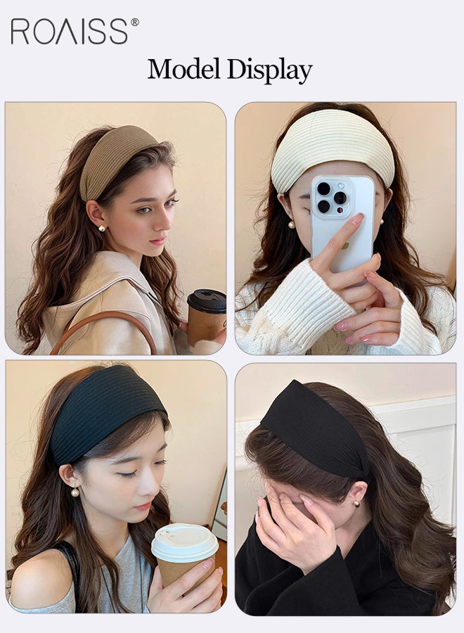 roaiss 6 Pcs Retro Widened Knitted Striped Headbands, Non-slip Elastic Fashion Hairbands, Elegant Hair Bands for Party Home Use, Fashion Accessories - Image 4