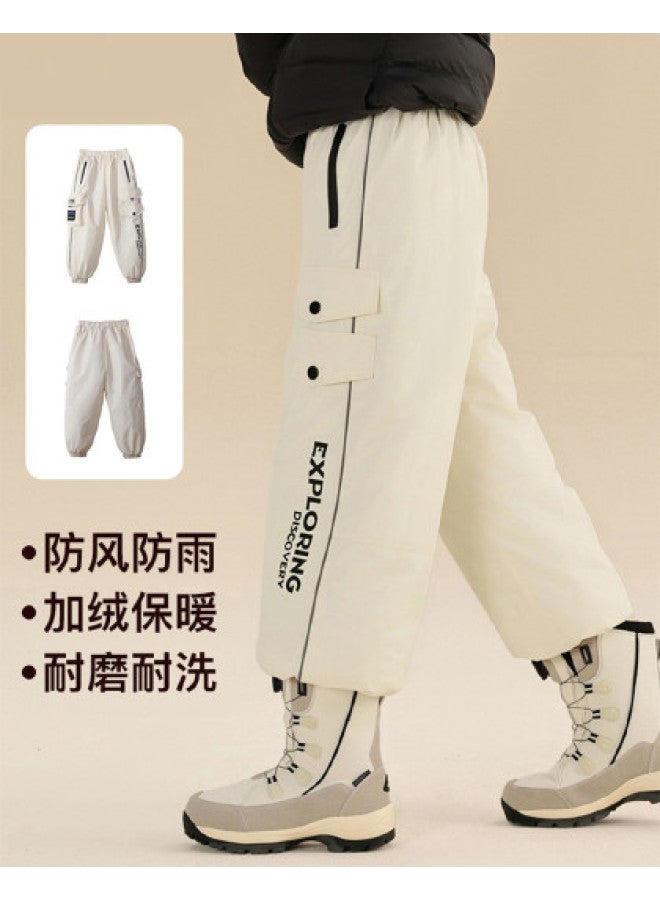 YaYa Men's Women's Big Kids Autumn Winter Fleece Pants Children's Thickened Winter Style Sport Loose Pants - Image 1