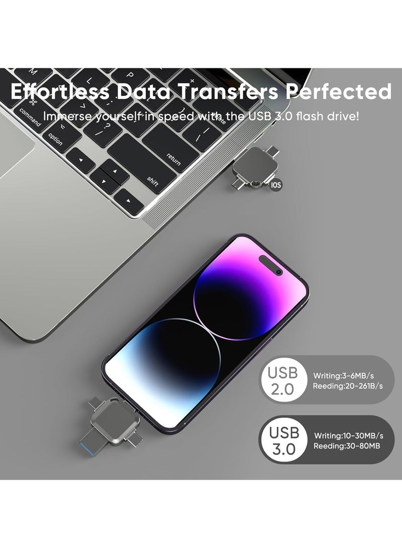 انسجام محركات أقراص فلاش USB 3.0 عالية السرعة 512 جيجابايت، 4 في 1، USB OTG، USB Stick، تخزين خارجي لأجهزة iPhone وPC وiPad وAndroid، المزيد من الأجهزة لنقل الصور ومقاطع الفيديو والتخزين والنسخ الاحتياطي - Image 5
