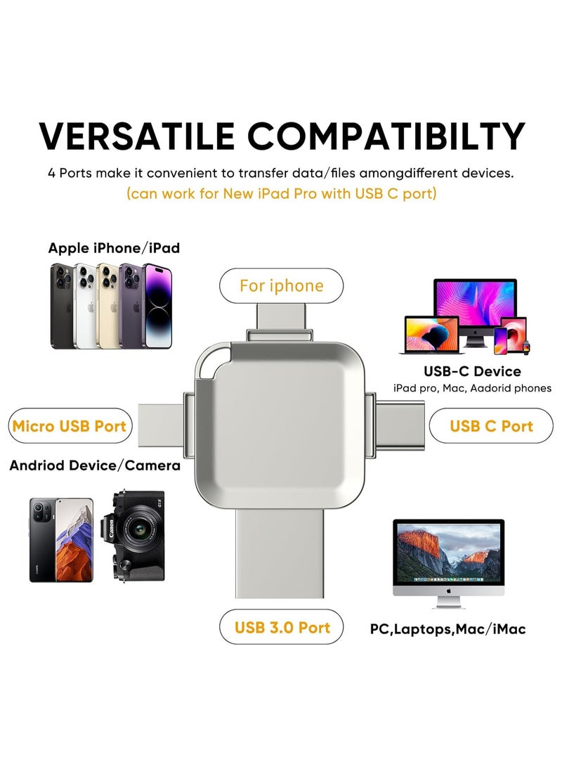 انسجام محركات أقراص فلاش USB 3.0 عالية السرعة 512 جيجابايت، 4 في 1، USB OTG، USB Stick، تخزين خارجي لأجهزة iPhone وPC وiPad وAndroid، المزيد من الأجهزة لنقل الصور ومقاطع الفيديو والتخزين والنسخ الاحتياطي - Image 2