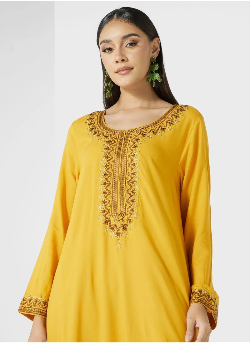 KASHKHA Tiered Embroidered Jalabiya