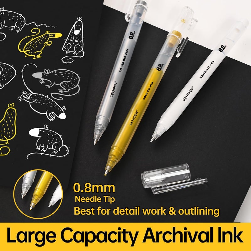 GETHPEN White Gel Pens, 0.8mm Fine Point Gel Ink Pen Set â€“ 3 Pack Opaque Archival Ink for Black Paper Drawing, Sketching, Card Making & Bullet Journaling - Image 3