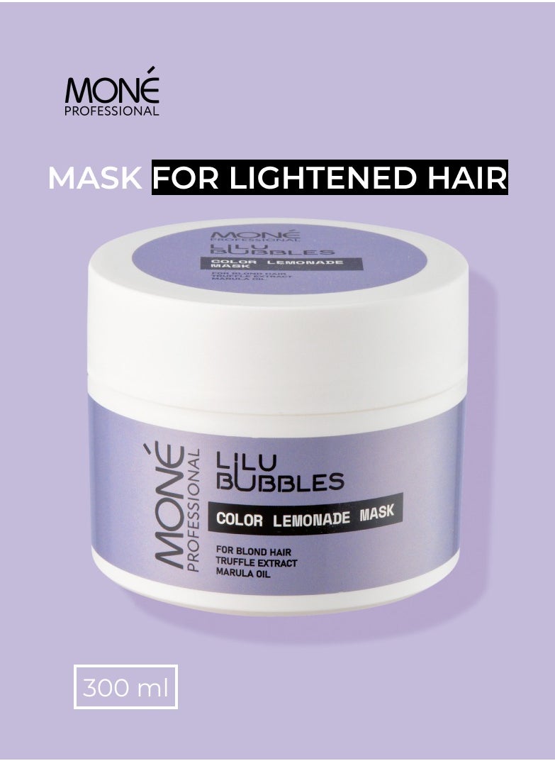 MONE Professional Lilu Bubbles Color Lemonade Mask - For Bleached Hair (not purple, not silver), Marula Oil Deeply Hydrates And Protects From External Factors, Truffle Extract And Keratin Are Rich In Amino Acids, Proteins, And Minerals That Restore Hair Structure And Revive Color Vibrancy, 300ml  - Image 1