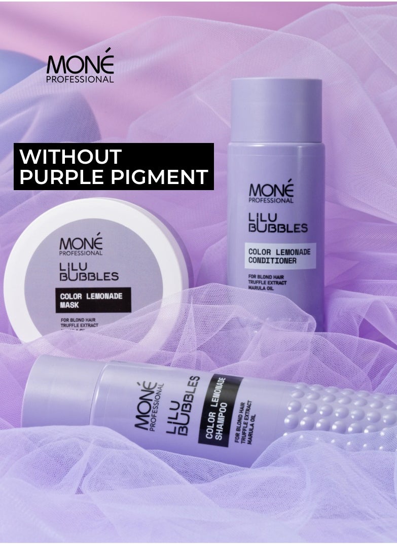 MONE Professional Lilu Bubbles Color Lemonade Mask - For Bleached Hair (not purple, not silver), Marula Oil Deeply Hydrates And Protects From External Factors, Truffle Extract And Keratin Are Rich In Amino Acids, Proteins, And Minerals That Restore Hair Structure And Revive Color Vibrancy, 300ml  - Image 2