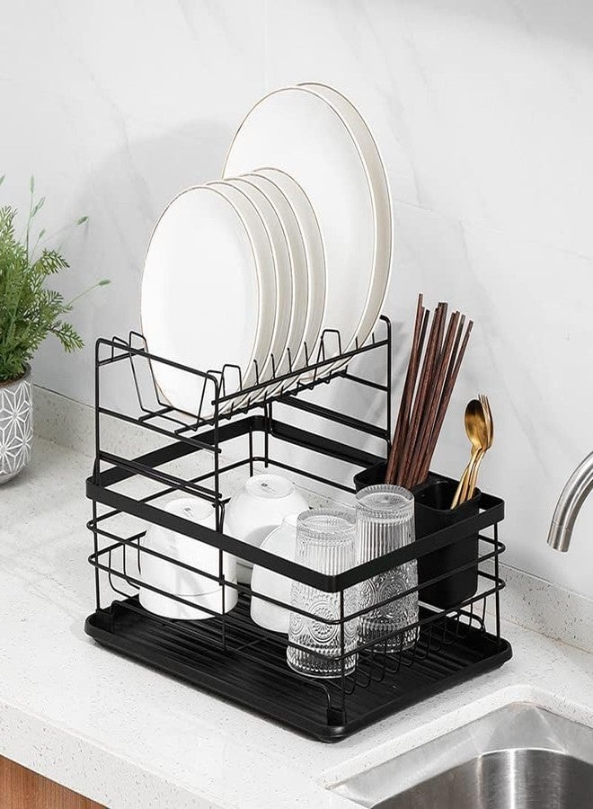 MAXXLITE Kitchen Dish Rack Steel |Dish Drainer | Drying Rack with Removable Drain Board, Rack 2-Tier Large, Size(43L x 31W x 18H cm), Alloy Steel, Black (Black) - Image 2