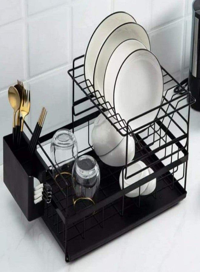 MAXXLITE Kitchen Dish Rack Steel |Dish Drainer | Drying Rack with Removable Drain Board, Rack 2-Tier Large, Size(43L x 31W x 18H cm), Alloy Steel, Black (Black) - Image 3