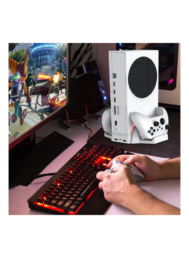 دعامية تبريد محسّنة لجهاز Xbox Series S مع مروحة تبريد مزدوجة وسرعة قابلة للتعديل بثلاثة مستويات، شاحن مزدوج للتحكم مع مؤشر LED ومنفذ USB - 2 × 800mAh قابلة لإعادة الشحن - Image 2