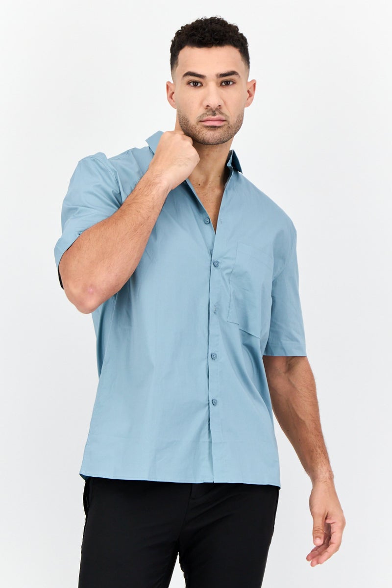 SELECTED Men Regular Fit Graphic Print Short Sleeves Casual Shirt, Blue - Image 1