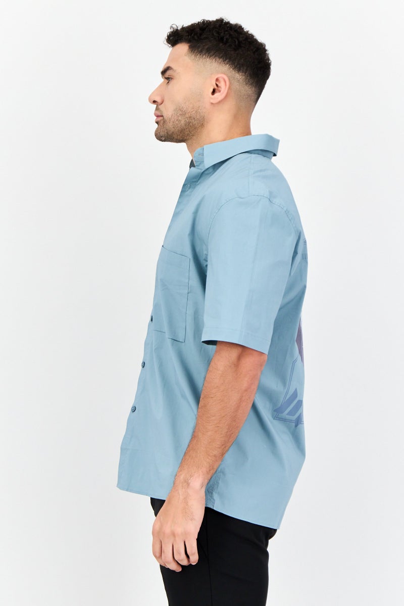 SELECTED Men Regular Fit Graphic Print Short Sleeves Casual Shirt, Blue - Image 3