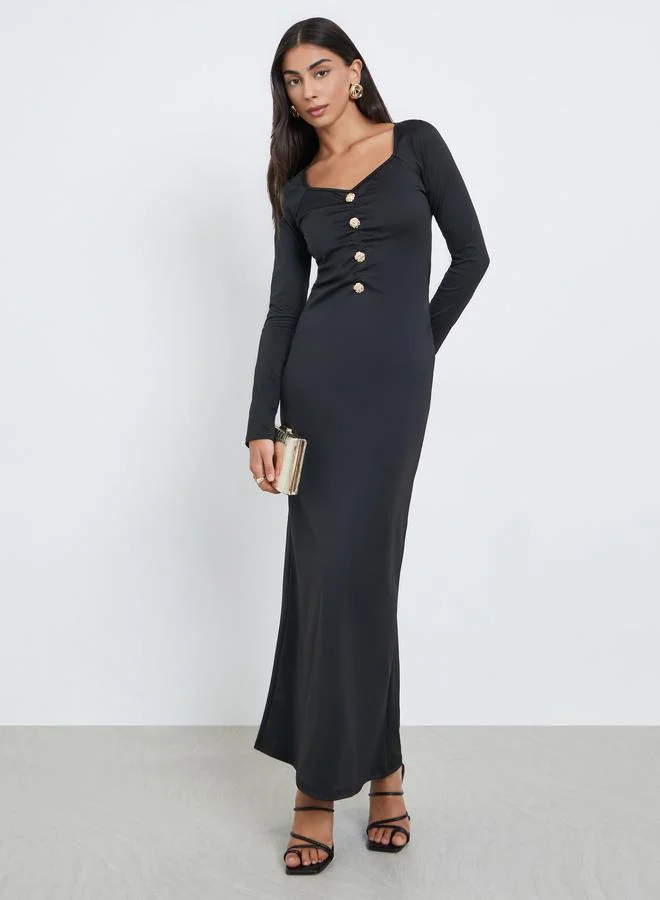 Styli Styli Black Sweetheart Neck Maxi Dress