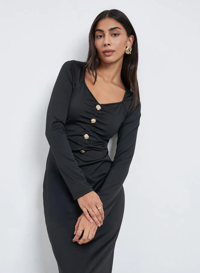 Styli Styli Black Sweetheart Neck Maxi Dress