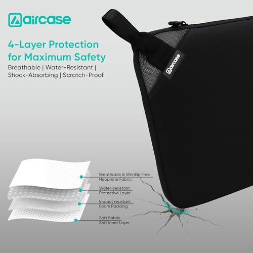 AirCase Premium Laptop/MacBook Sleeve Pouch with top Handle fits Upto 15.6", Padded, Light Weight, wrinklefree Neoprene case Cover Bag,for Men & Women, Water Resistant (Black) - 6 Months Warranty - Image 2