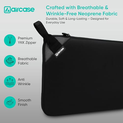 AirCase Premium Laptop/MacBook Sleeve Pouch with top Handle fits Upto 15.6", Padded, Light Weight, wrinklefree Neoprene case Cover Bag,for Men & Women, Water Resistant (Black) - 6 Months Warranty - Image 5