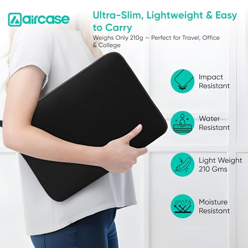 AirCase Premium Laptop/MacBook Sleeve Pouch with top Handle fits Upto 15.6", Padded, Light Weight, wrinklefree Neoprene case Cover Bag,for Men & Women, Water Resistant (Black) - 6 Months Warranty - Image 4