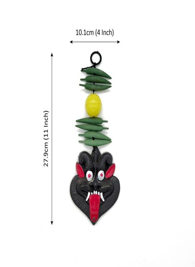 DOKCHAN Religious Plastic Maa Kali Nazar Battu Black Mask with Nimbu Mirch Standard Plastic Wall Hanging Decorative Showpiece & Protect Your Home Shop & Office Entrance (Size : 27.9cm) - Image 2
