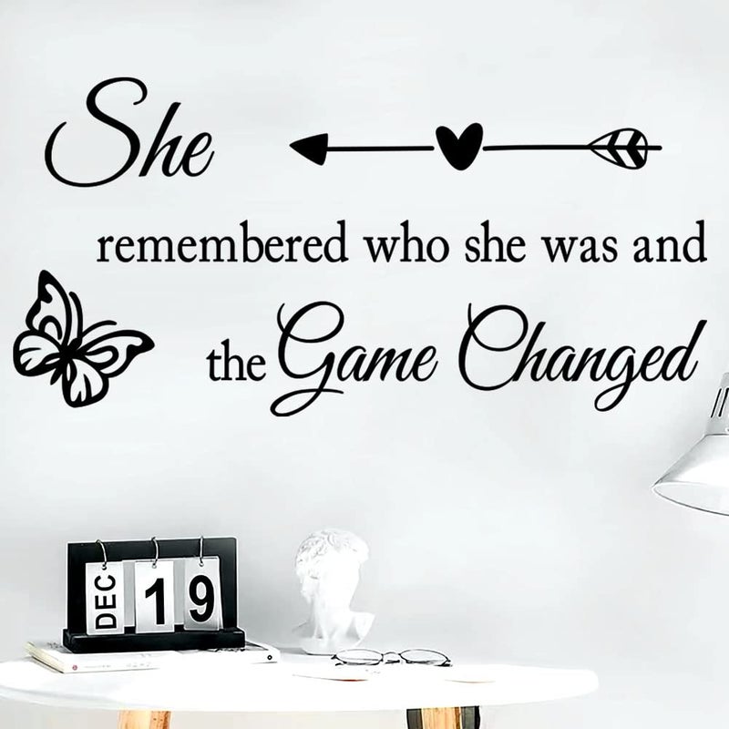 Datesno Girls Inspirational Wall Sticker Decal Wall Art Quote She Remembered Who She Was And the Game Changed Positive Motivational Butterfly Decor Wall Stickers for Women Girls Bedroom Living Room Beauty - Image 2