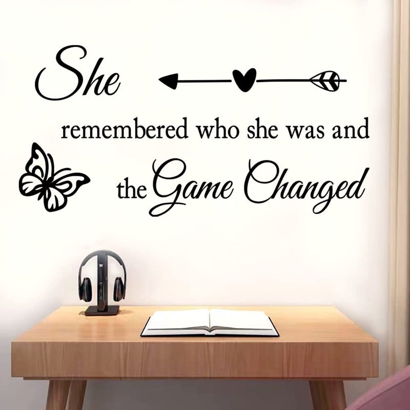 Datesno Girls Inspirational Wall Sticker Decal Wall Art Quote She Remembered Who She Was And the Game Changed Positive Motivational Butterfly Decor Wall Stickers for Women Girls Bedroom Living Room Beauty - Image 4