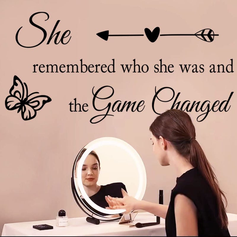 Datesno Girls Inspirational Wall Sticker Decal Wall Art Quote She Remembered Who She Was And the Game Changed Positive Motivational Butterfly Decor Wall Stickers for Women Girls Bedroom Living Room Beauty - Image 1