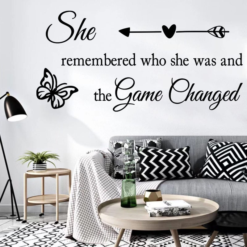 Datesno Girls Inspirational Wall Sticker Decal Wall Art Quote She Remembered Who She Was And the Game Changed Positive Motivational Butterfly Decor Wall Stickers for Women Girls Bedroom Living Room Beauty - Image 3