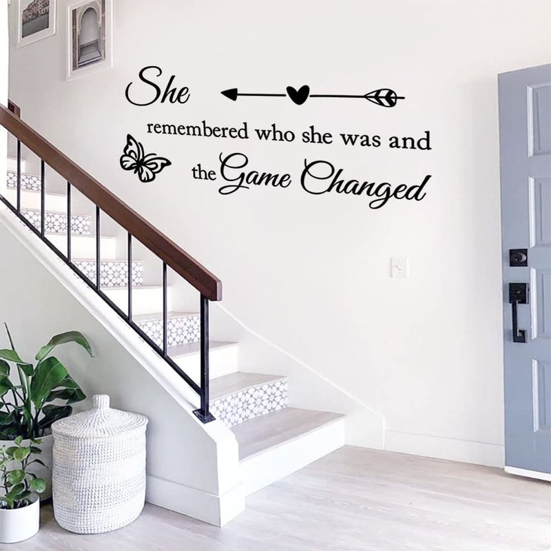 Datesno Girls Inspirational Wall Sticker Decal Wall Art Quote She Remembered Who She Was And the Game Changed Positive Motivational Butterfly Decor Wall Stickers for Women Girls Bedroom Living Room Beauty - Image 5