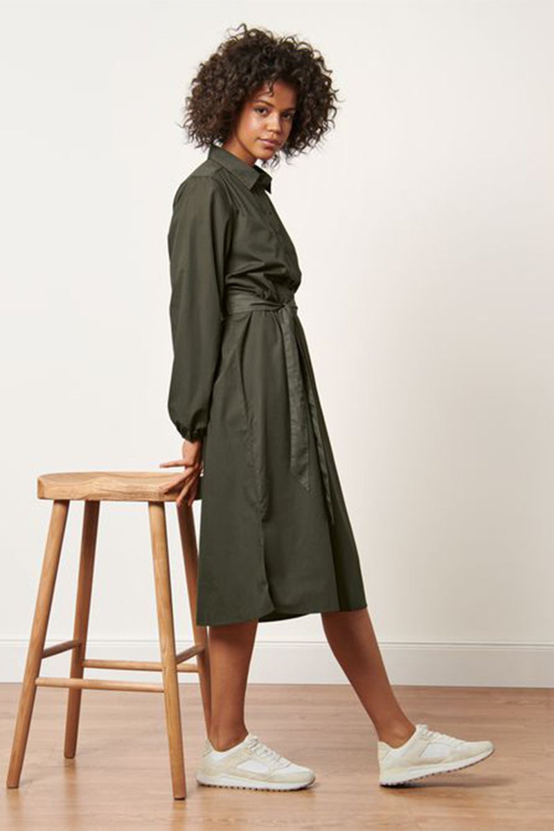 Tchibo فستان بوبلين عادي للنساء، زيتوني داكن - Image 1