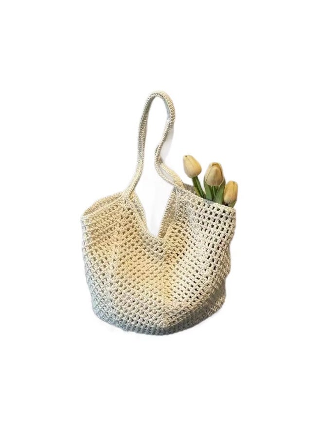 Women Knitted Mesh Tote Bag – Large Capacity Shoulder Handbag, Cute Casual Knit Shopping Bag for Daily Use, Travel, Beach & Grocery - Image 1