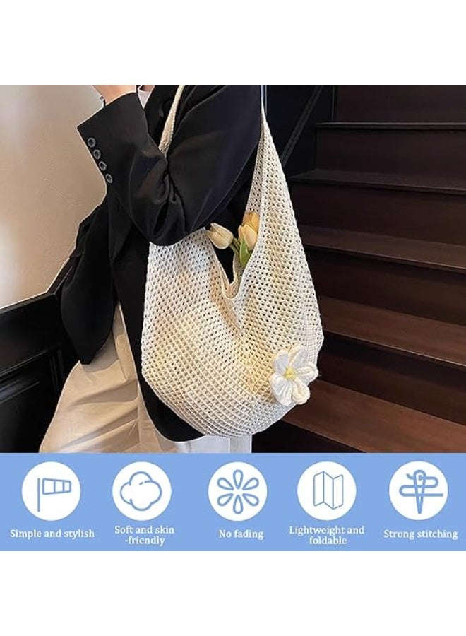 Women Knitted Mesh Tote Bag – Large Capacity Shoulder Handbag, Cute Casual Knit Shopping Bag for Daily Use, Travel, Beach & Grocery - Image 2
