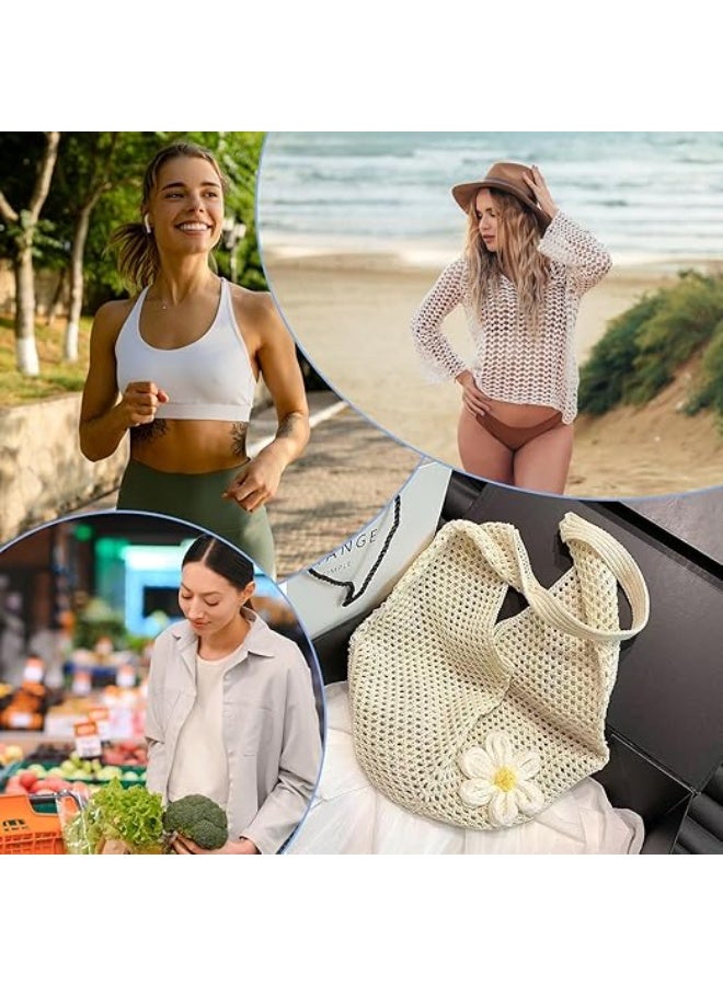 Women Knitted Mesh Tote Bag – Large Capacity Shoulder Handbag, Cute Casual Knit Shopping Bag for Daily Use, Travel, Beach & Grocery - Image 3