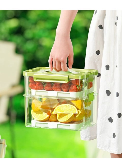 2pcs Clear Crisper Box Fridge Organizers Stackable Refrigerator Storage Containers with Drainage Board and Ice Compartment for Food Drinks Vegetable