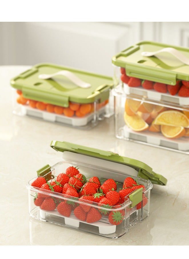 Generic - 2pcs Clear Crisper Box Fridge Organizers Stackable Refrigerator Storage Containers with Drainage Board and Ice Compartment for Food Drinks Vegetable - Image 1