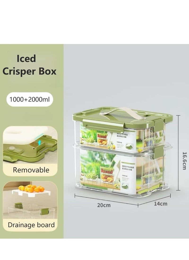 Generic - 2pcs Clear Crisper Box Fridge Organizers Stackable Refrigerator Storage Containers with Drainage Board and Ice Compartment for Food Drinks Vegetable - Image 1