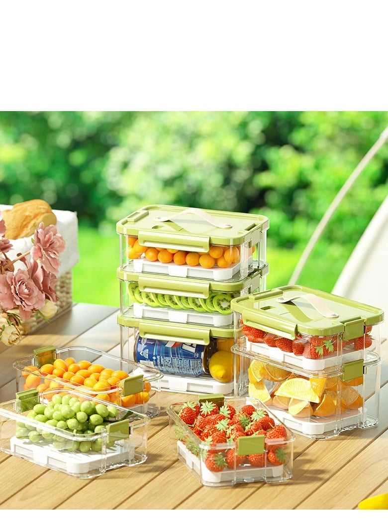 Generic - 2pcs Clear Crisper Box Fridge Organizers Stackable Refrigerator Storage Containers with Drainage Board and Ice Compartment for Food Drinks Vegetable - Image 1