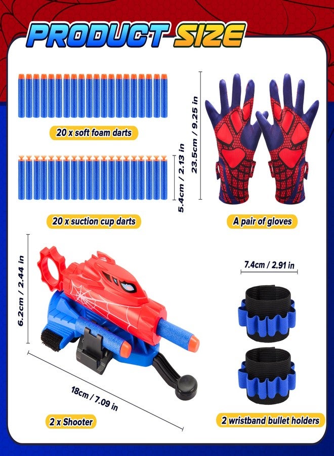 Excitobo 2 Sets Superhero Web Shooters for Kids Age 3-7,Adjustable Wrist Launcher Slinging Toy Set with 40 Darts,Ideal Birthday for Boys & Girls Imaginative Role-Play Costume Accessory - Image 3
