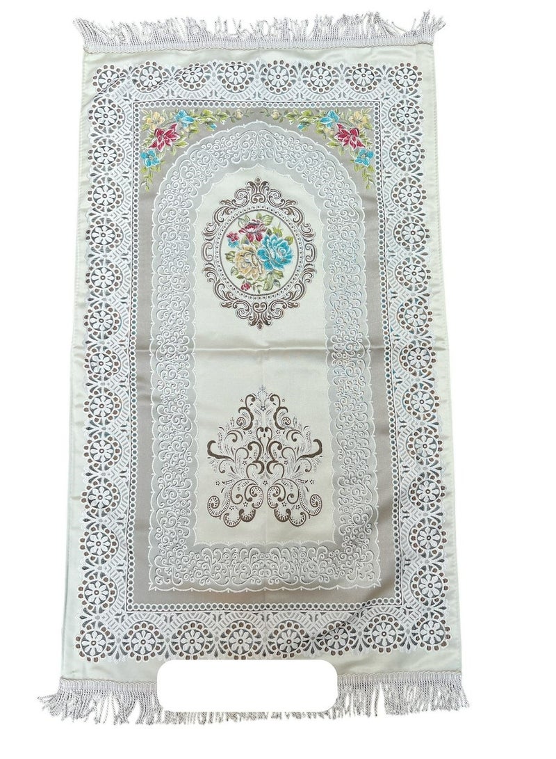 Sky Shine Ivory Garden – Elegant Floral Satin Prayer Rug (Ceken-2) - Image 1