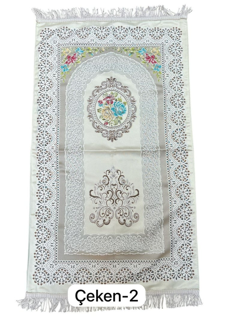 Sky Shine Ivory Garden – Elegant Floral Satin Prayer Rug (Ceken-2) - Image 2
