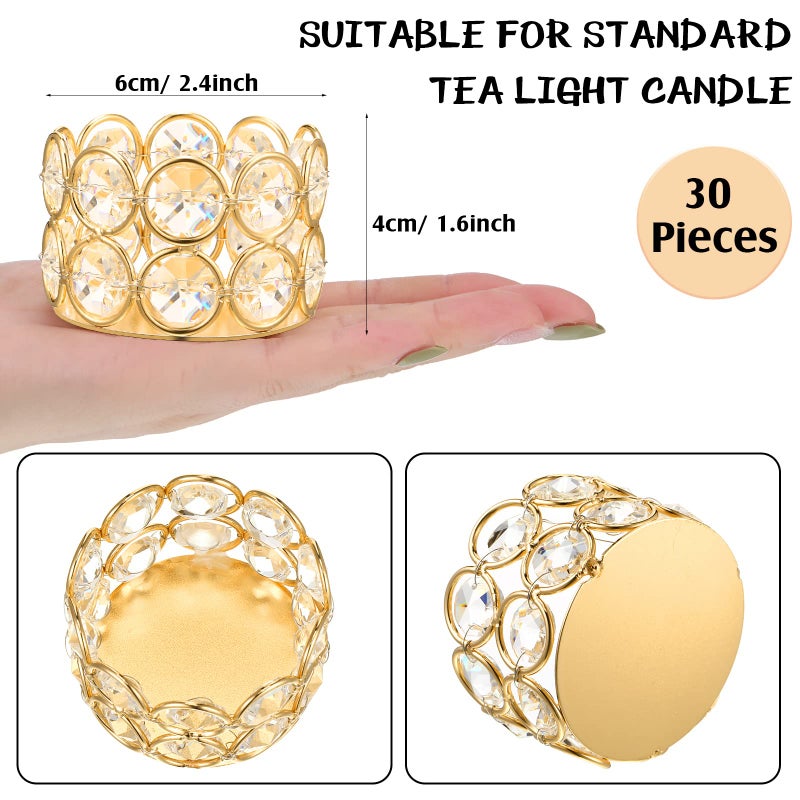 Potchen 30 Pieces Crystal Tealight Candle Holders Bulk, Votive Candle Holder Stands with Diamond Design for Table Centerpieces Wedding Party Home Decor and Holiday Favors (Gold) - Image 2