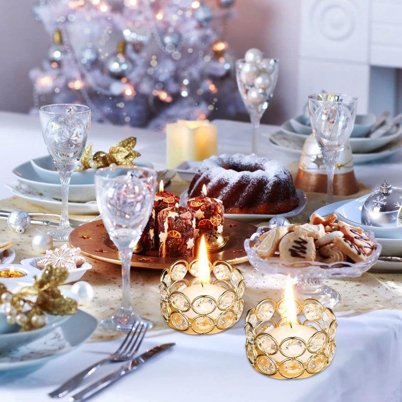 Potchen 30 Pieces Crystal Tealight Candle Holders Bulk, Votive Candle Holder Stands with Diamond Design for Table Centerpieces Wedding Party Home Decor and Holiday Favors (Gold) - Image 4