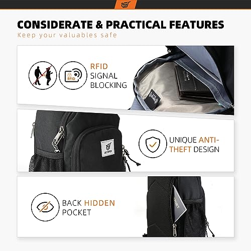 SKYSPER Sling Bag RFID Crossbody Sling Backpack Cross Body Shoulder Bag Travel Hiking Daypack for Women Men(Black) - Image 3